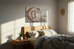Ebb and Flow Faces boho canvas print, displayed in a bedroom