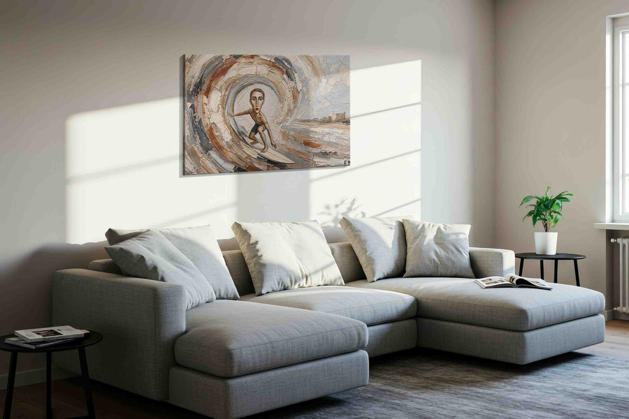 Ebb and Flow Faces boho canvas print, displayed in a living room