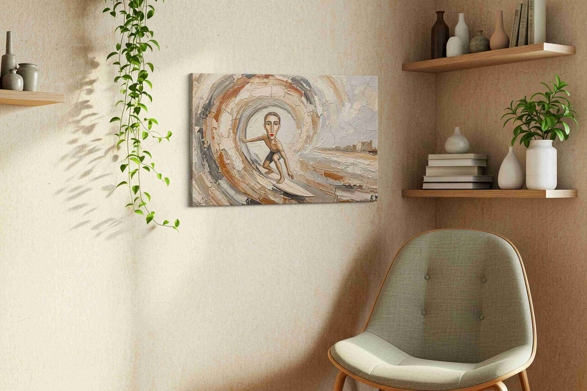 Ebb and Flow Faces boho canvas print in a living room scene