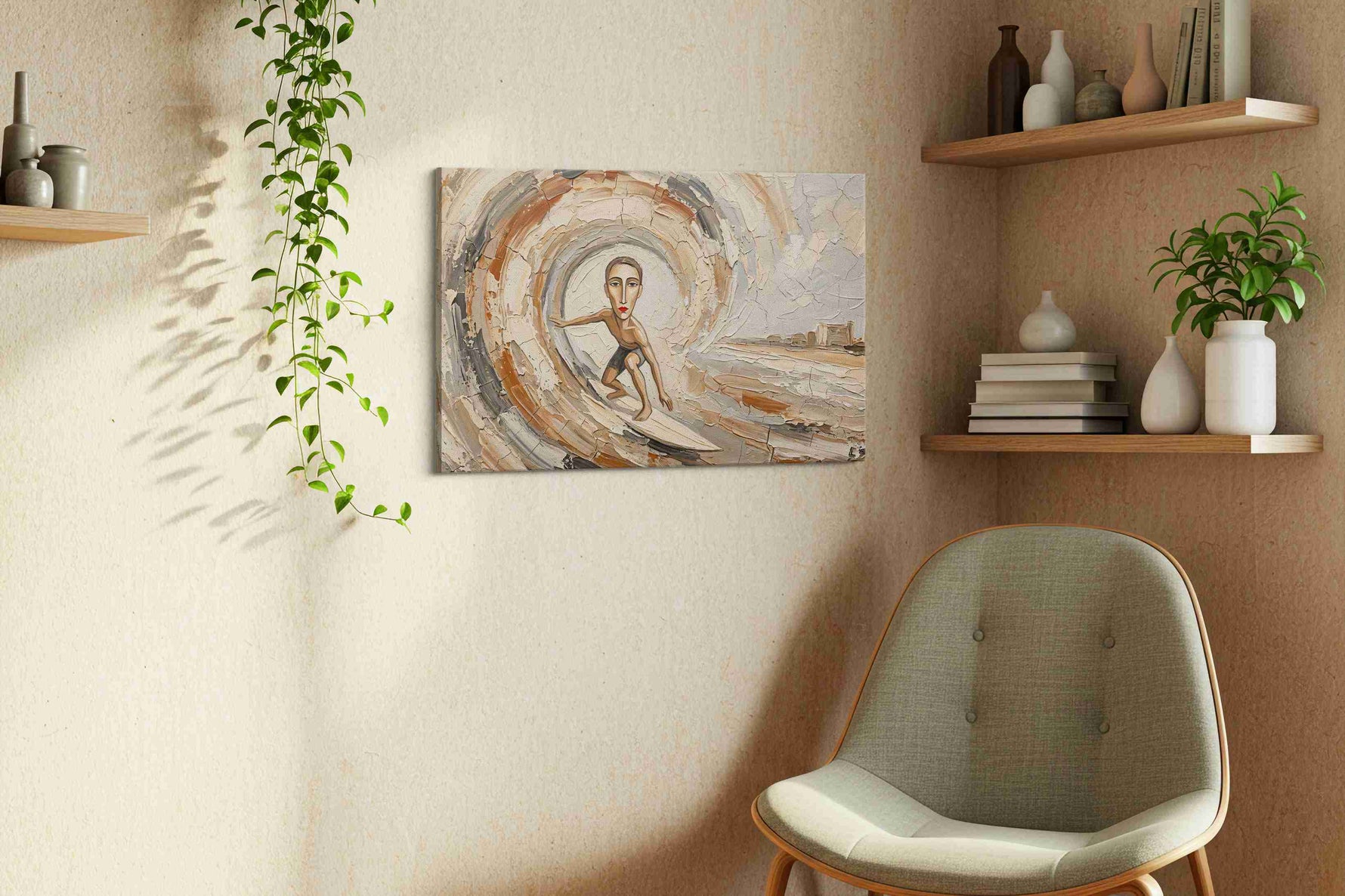 Ebb and Flow Faces boho canvas print in a living room scene