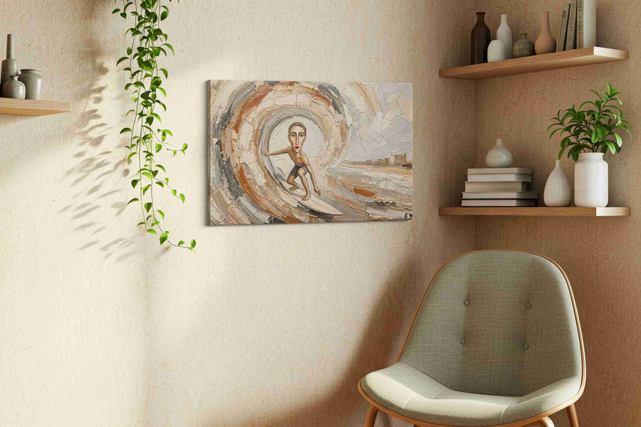 Ebb and Flow Faces boho canvas print in a living room scene
