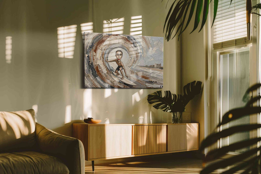 Ebb and Flow Faces boho canvas print, on wall, lifestyle preview