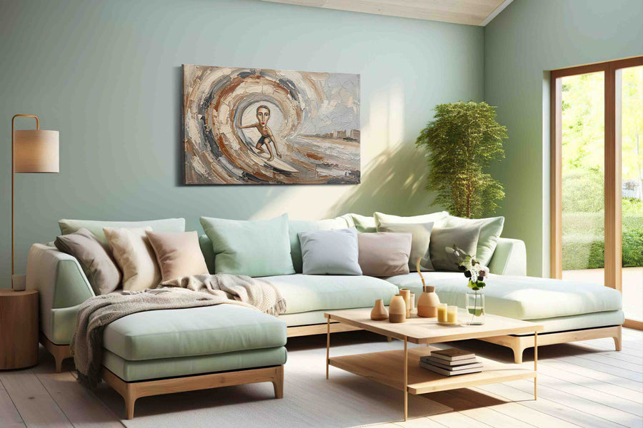 Ebb and Flow Faces boho canvas print, hanging on wall