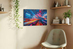 Vibrant Urban Rhythm abstract canvas print, displayed in a living room