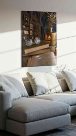 Whispering Pages of History darkacademia canvas print, displayed in a living room