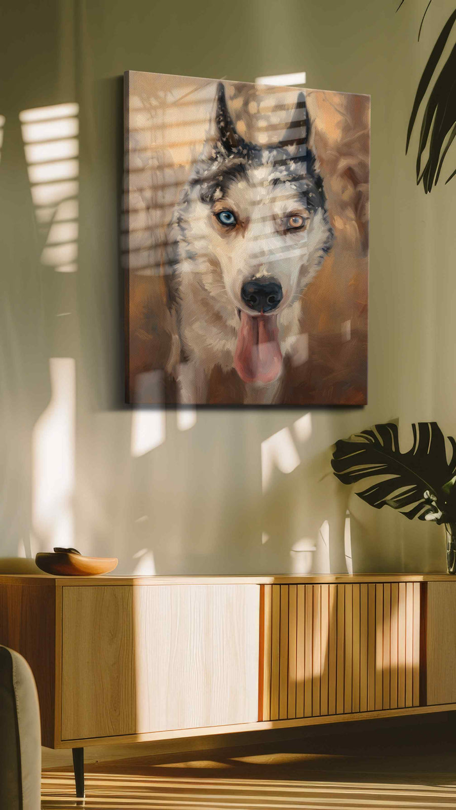 Eternal Gaze of the Arctic wolf canvas print in a hung canvas mockup