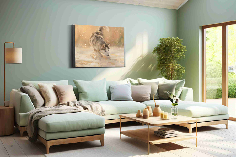 Whispers of Arctic Play dogs canvas print, hanging on wall