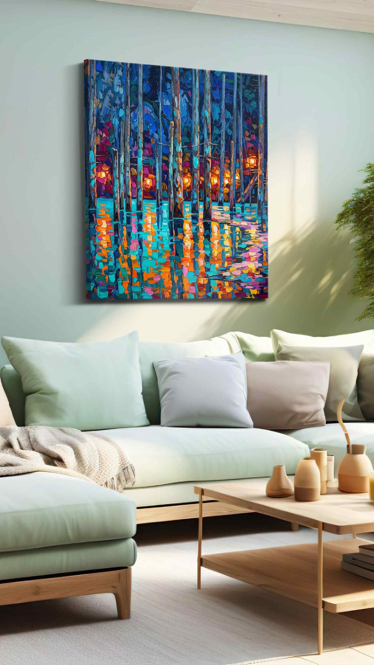 Whispering Reflections abstract canvas print, hanging on wall