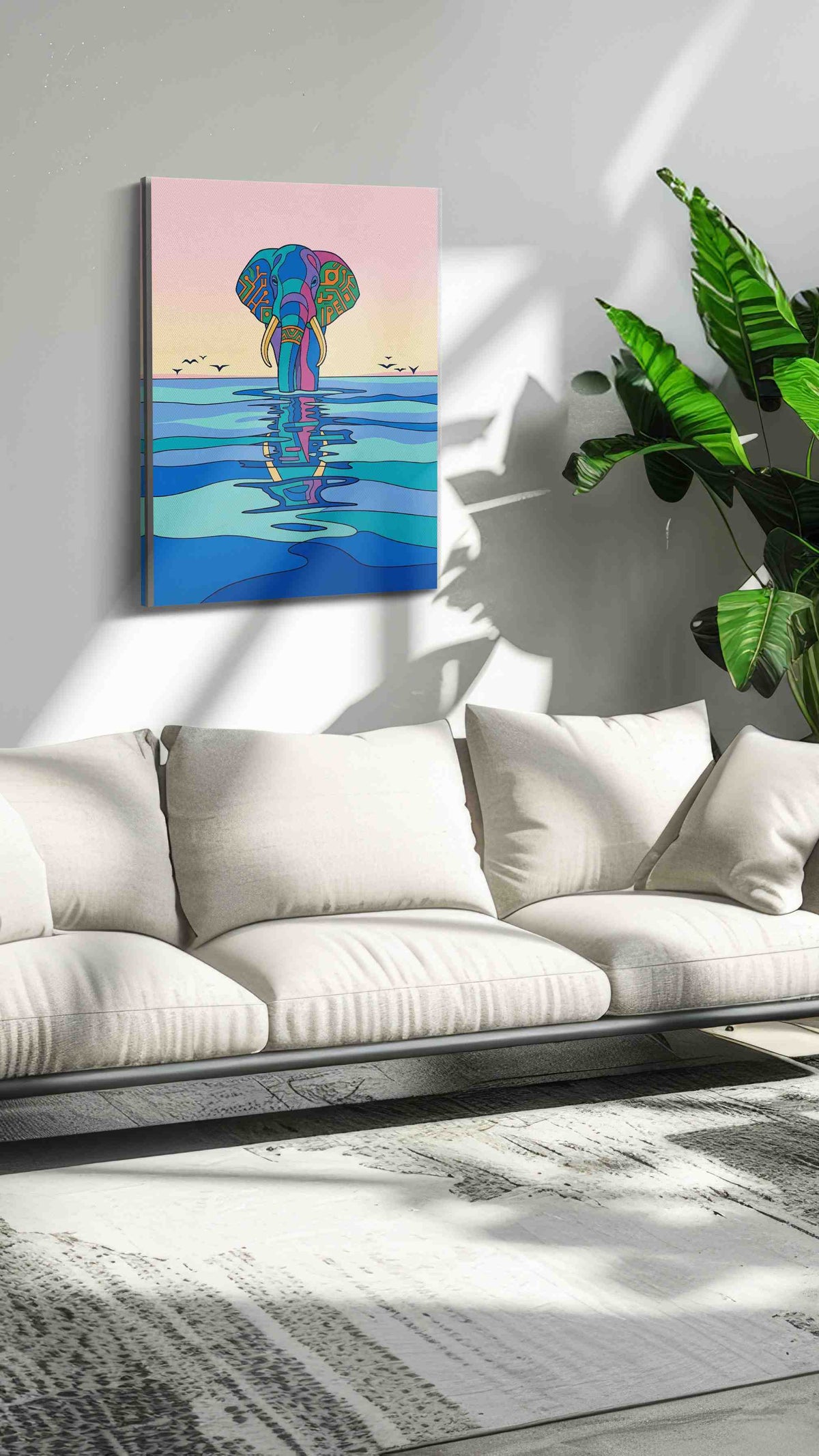 Elephant Echoes at Dusk animals canvas print, on wall, lifestyle preview