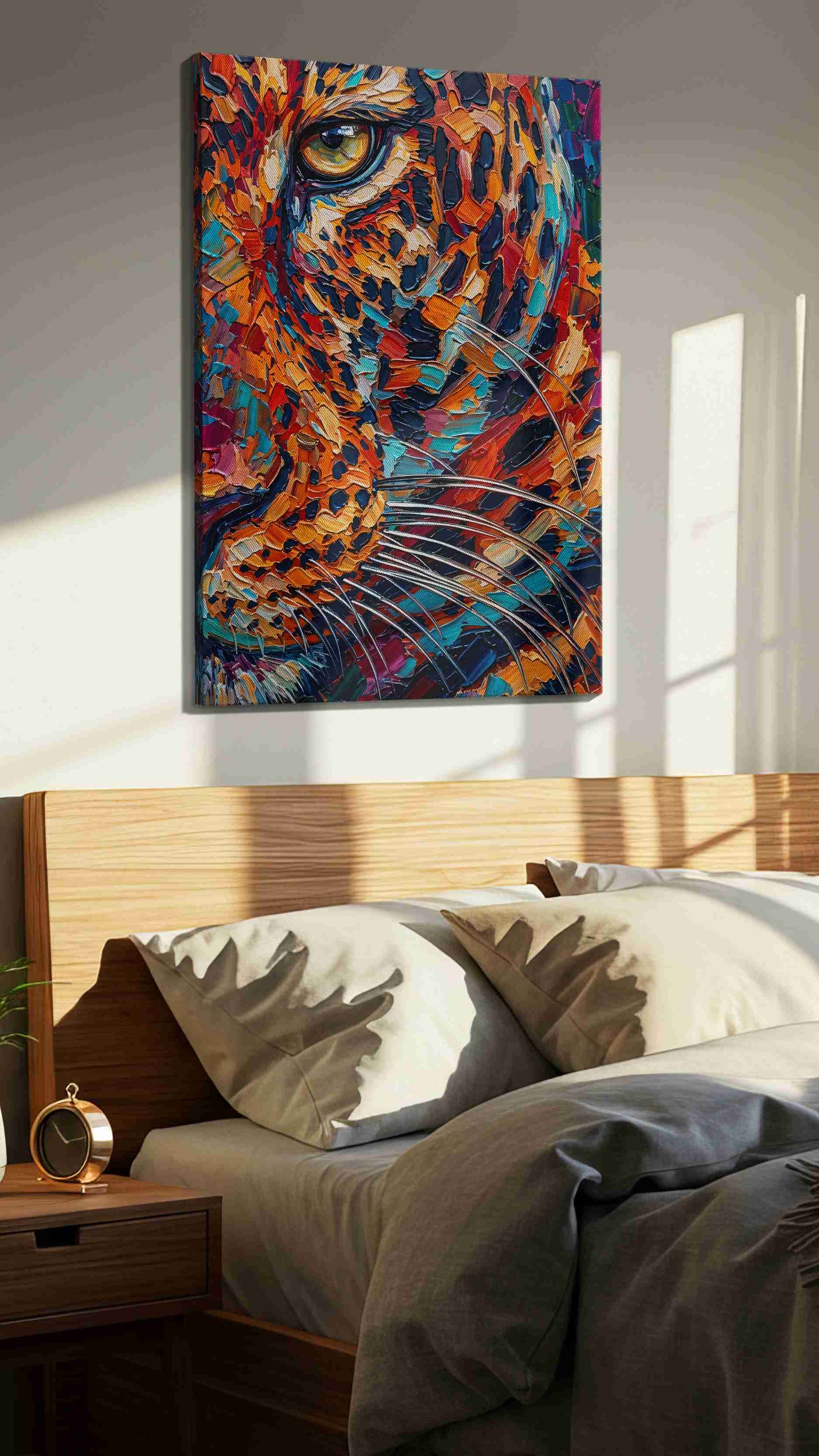 Fierce Palette animals canvas print, displayed in a bedroom