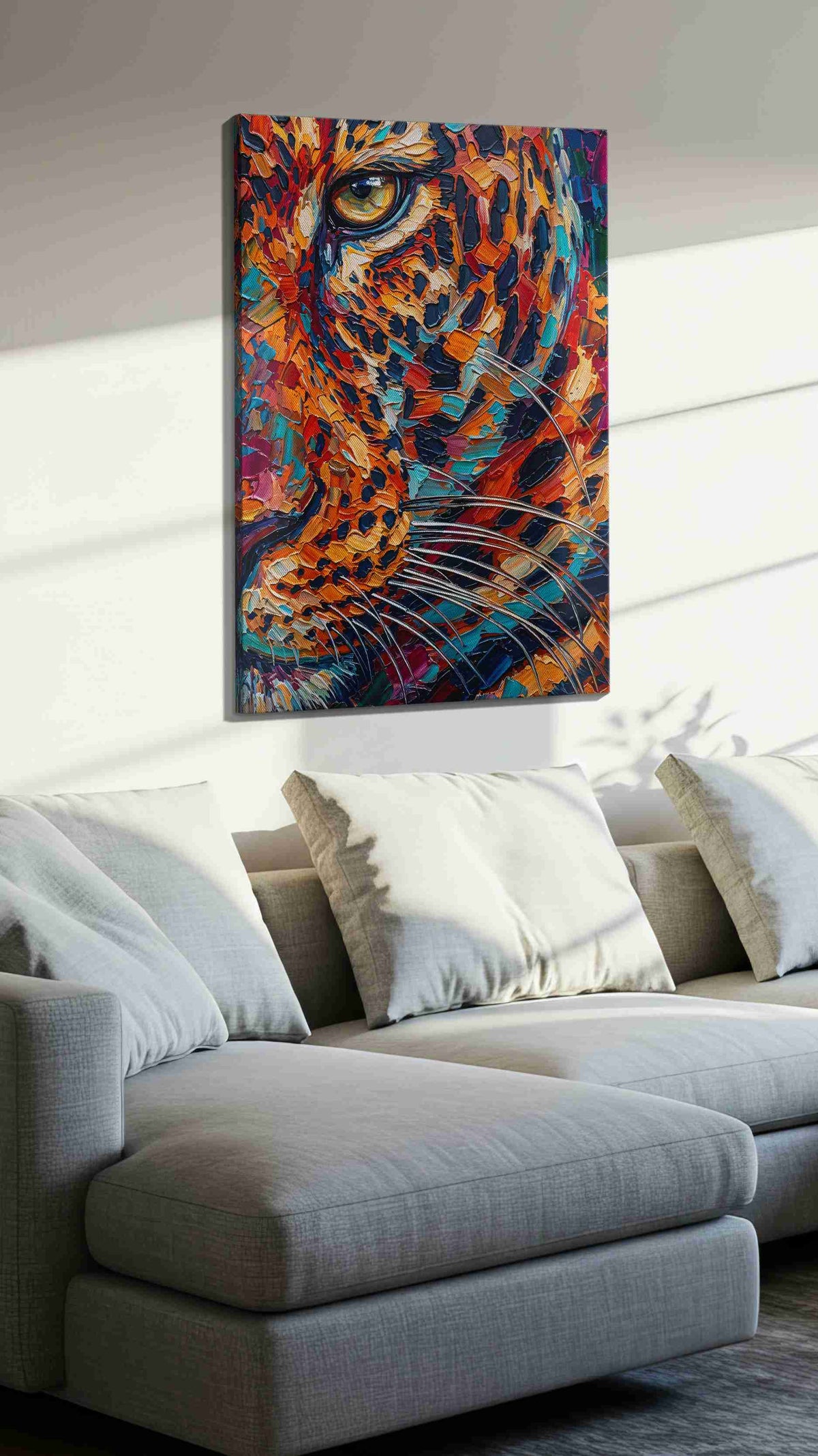 Fierce Palette animals canvas print, displayed in a living room