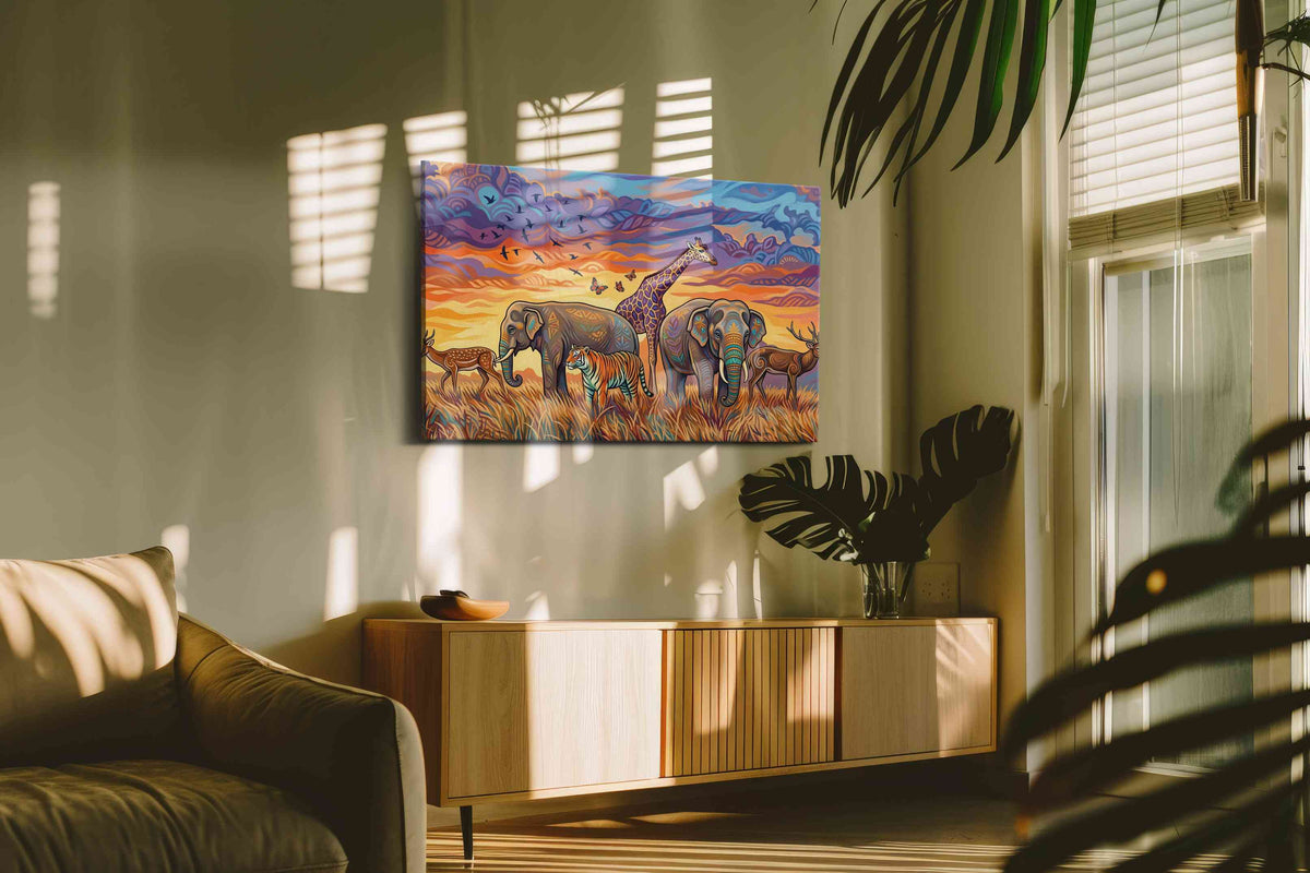 Serenade of the Savanna animals canvas print, on wall, lifestyle preview