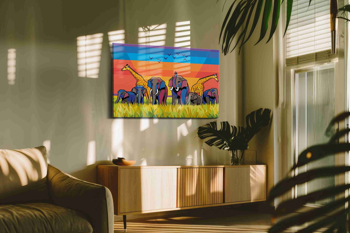 Serengeti Symphony animals canvas print, on wall, lifestyle preview