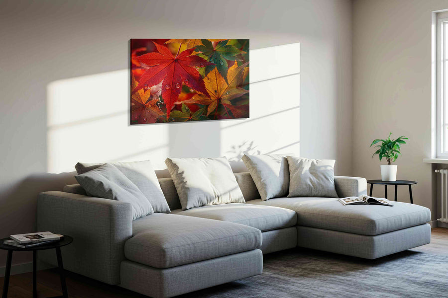 Autumn's Jewel Leaves leaves canvas print, displayed in a living room