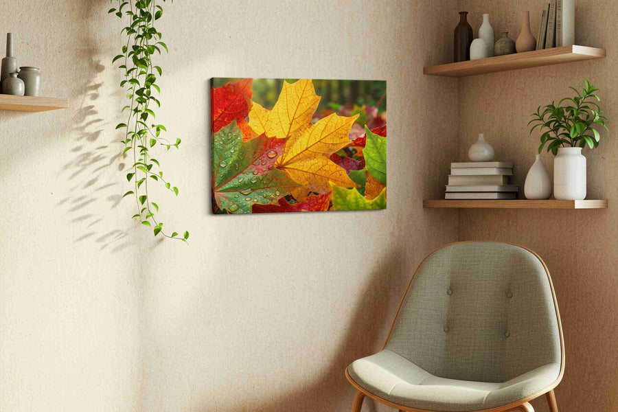 Whisper of Autumn's Palette leaves canvas print, hanging on wall — view 3