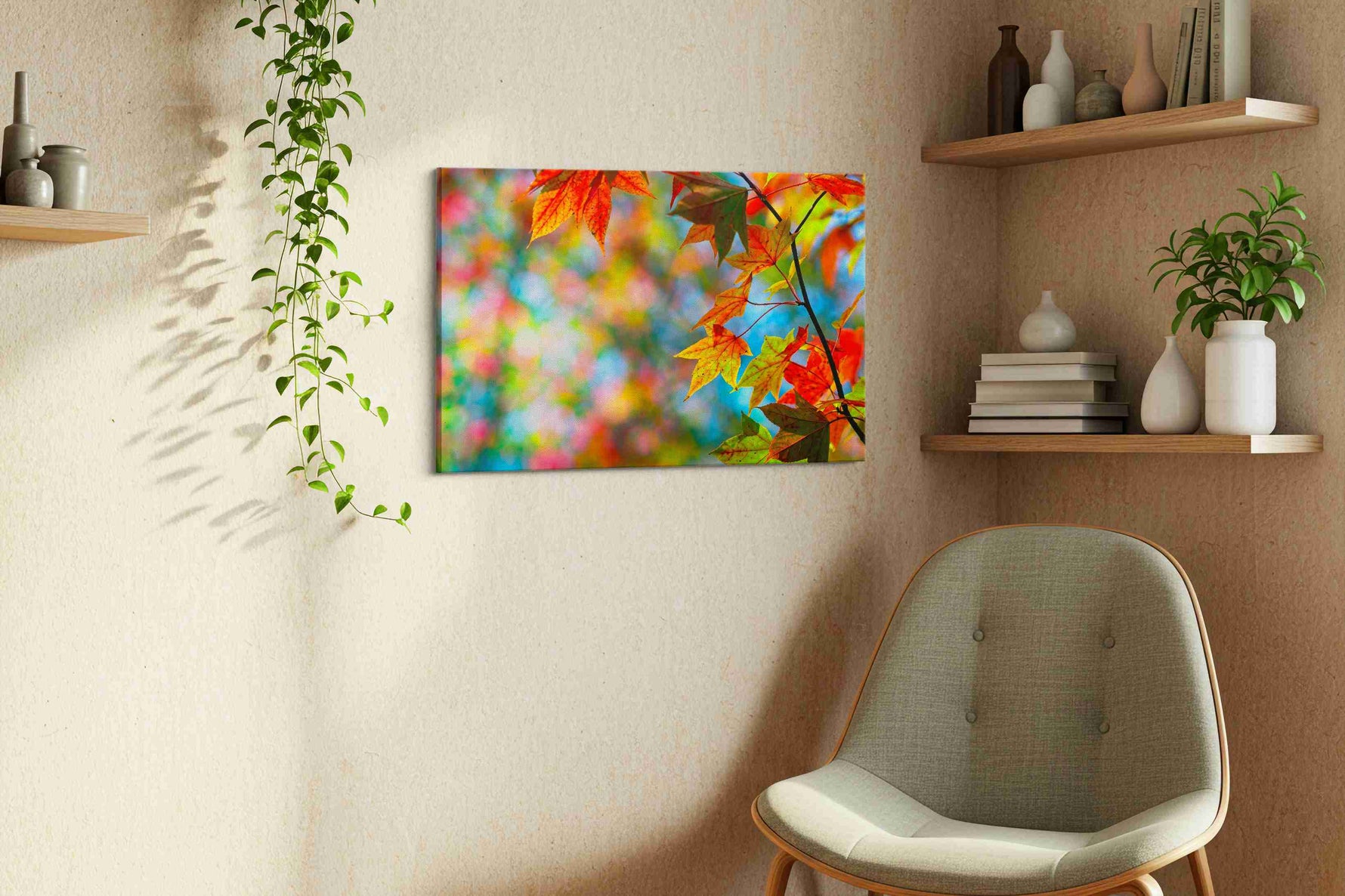 Whispers of Autumn Radiance leaves canvas print, hanging on wall — view 3