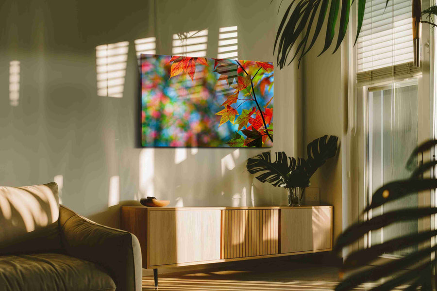 Whispers of Autumn Radiance leaves canvas print in a hung canvas mockup