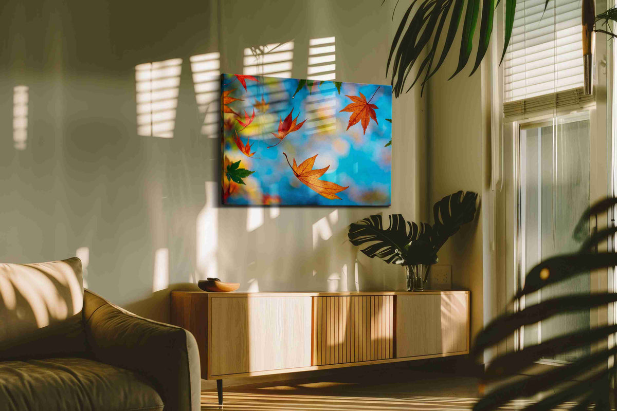 Whispers of Autumn Sky leaves canvas print, on wall, lifestyle preview