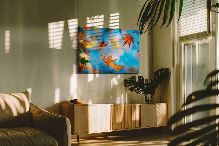 Whispers of Autumn Sky leaves canvas print, on wall, lifestyle preview