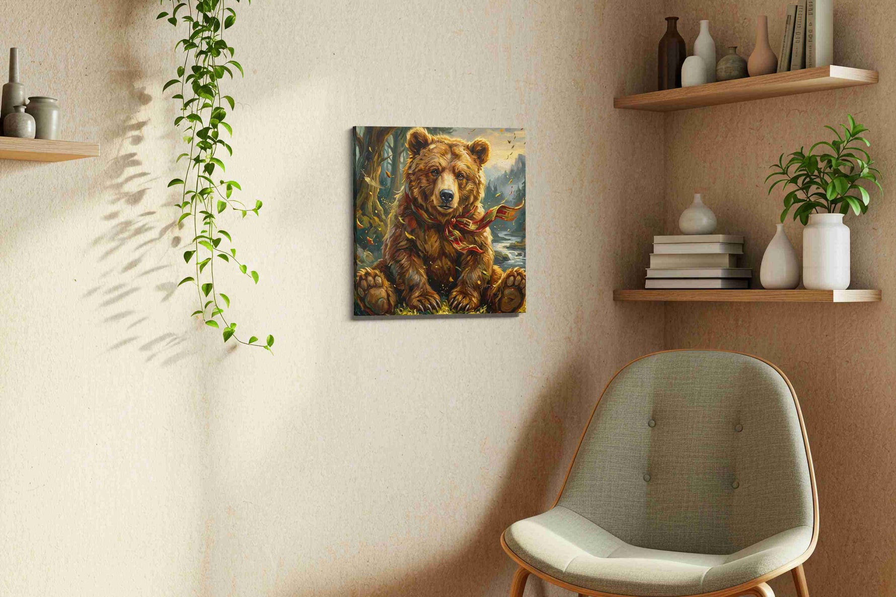 Gentle Giant's Serenade bears canvas print styled in a living room