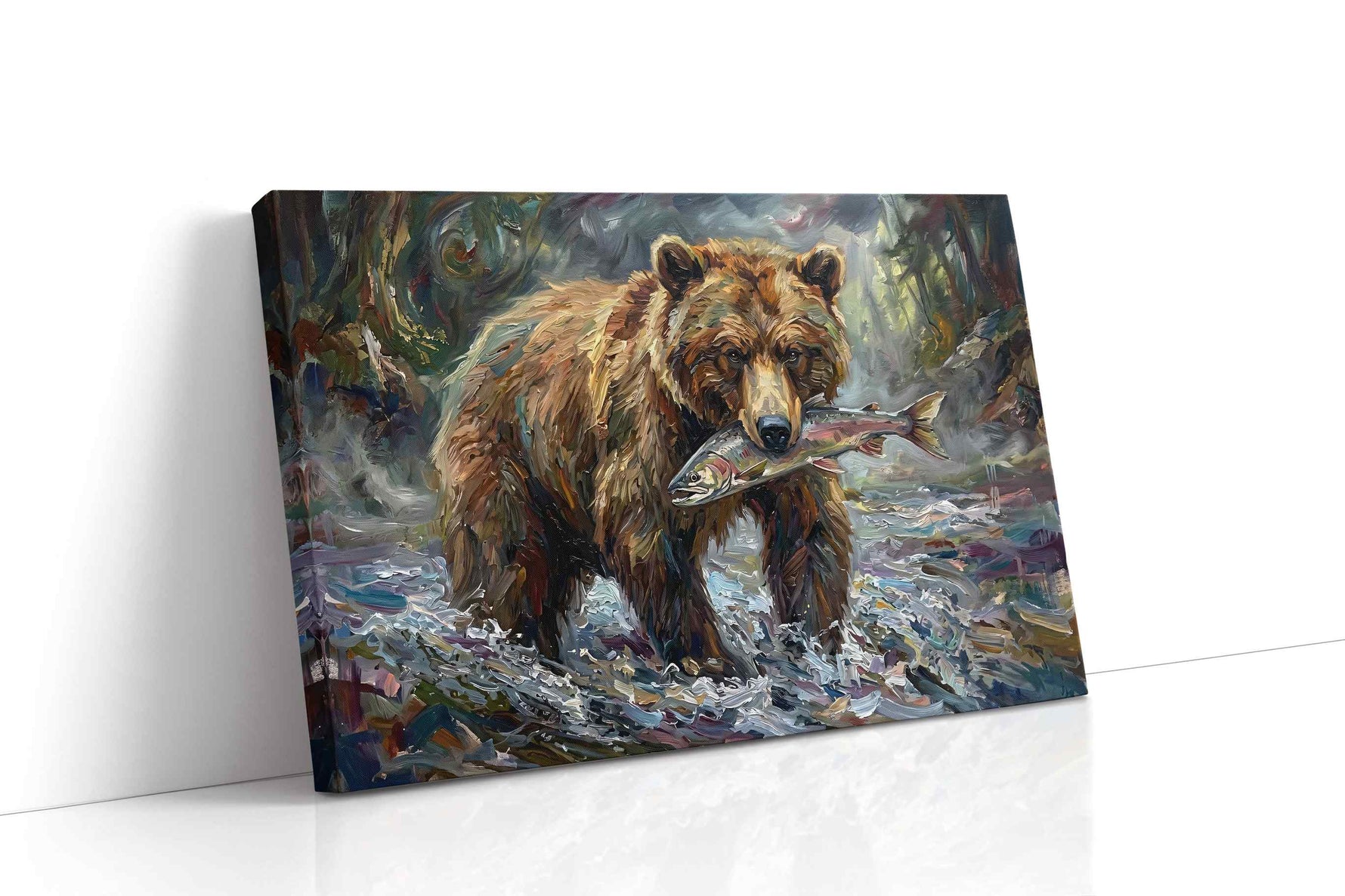 Salmon Harvest in the Wild bears canvas print, gallery-wrapped, ready to hang