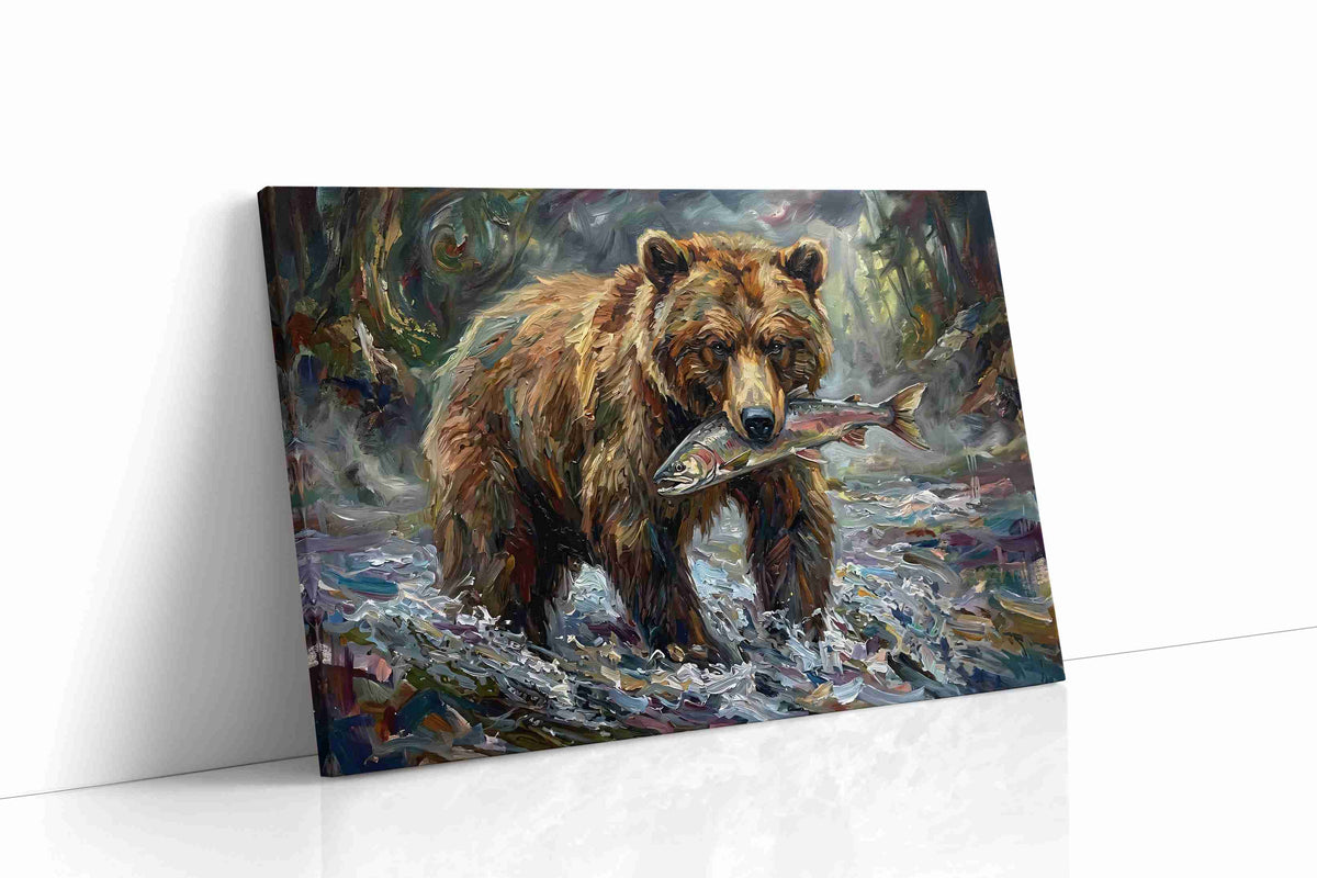 Salmon Harvest in the Wild bears canvas print gallery-wrapped landscape canvas studio shot