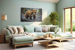 Salmon Harvest in the Wild bears canvas print, hanging on wall