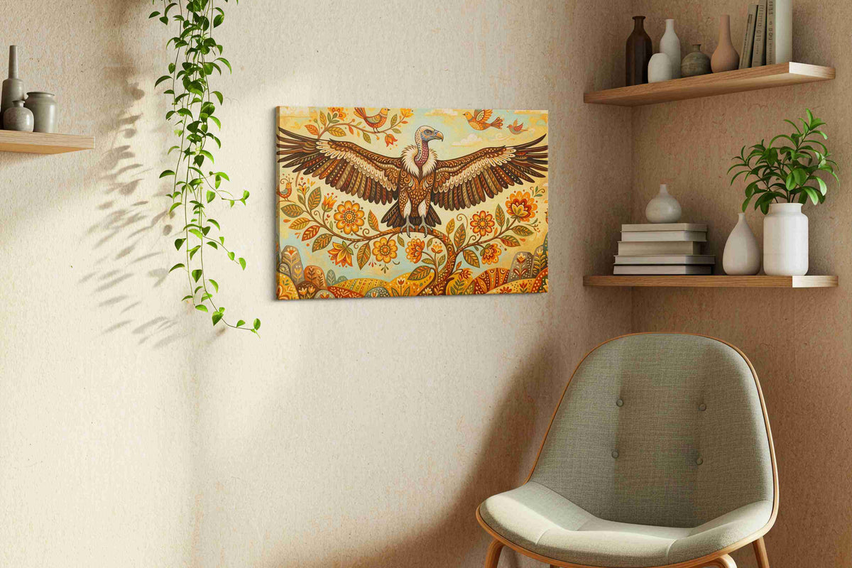 Wings of Vibrant Harmony birds canvas print, displayed in a living room