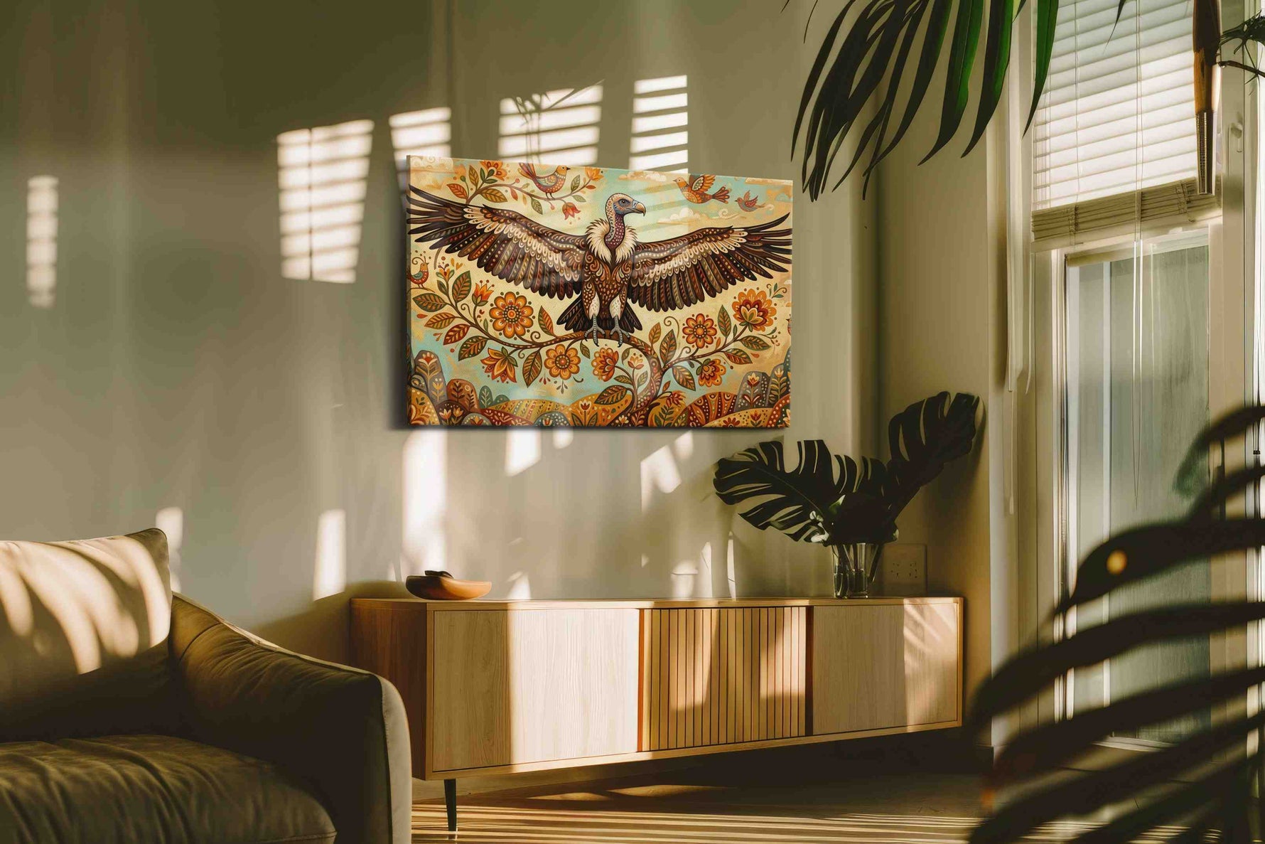 Wings of Vibrant Harmony birds canvas print, on wall, lifestyle preview