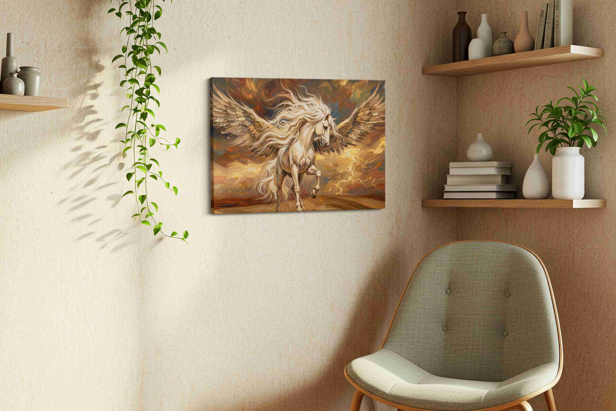 Celestial Pegasus in Flight horses canvas print, hanging on wall — view 3