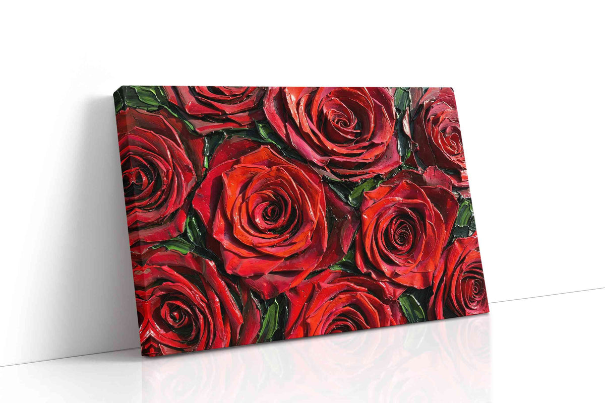 Crimson Petals Symphony floral canvas print, gallery-wrapped, ready to hang