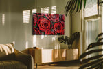 Crimson Petals Symphony floral canvas print, on wall, lifestyle preview