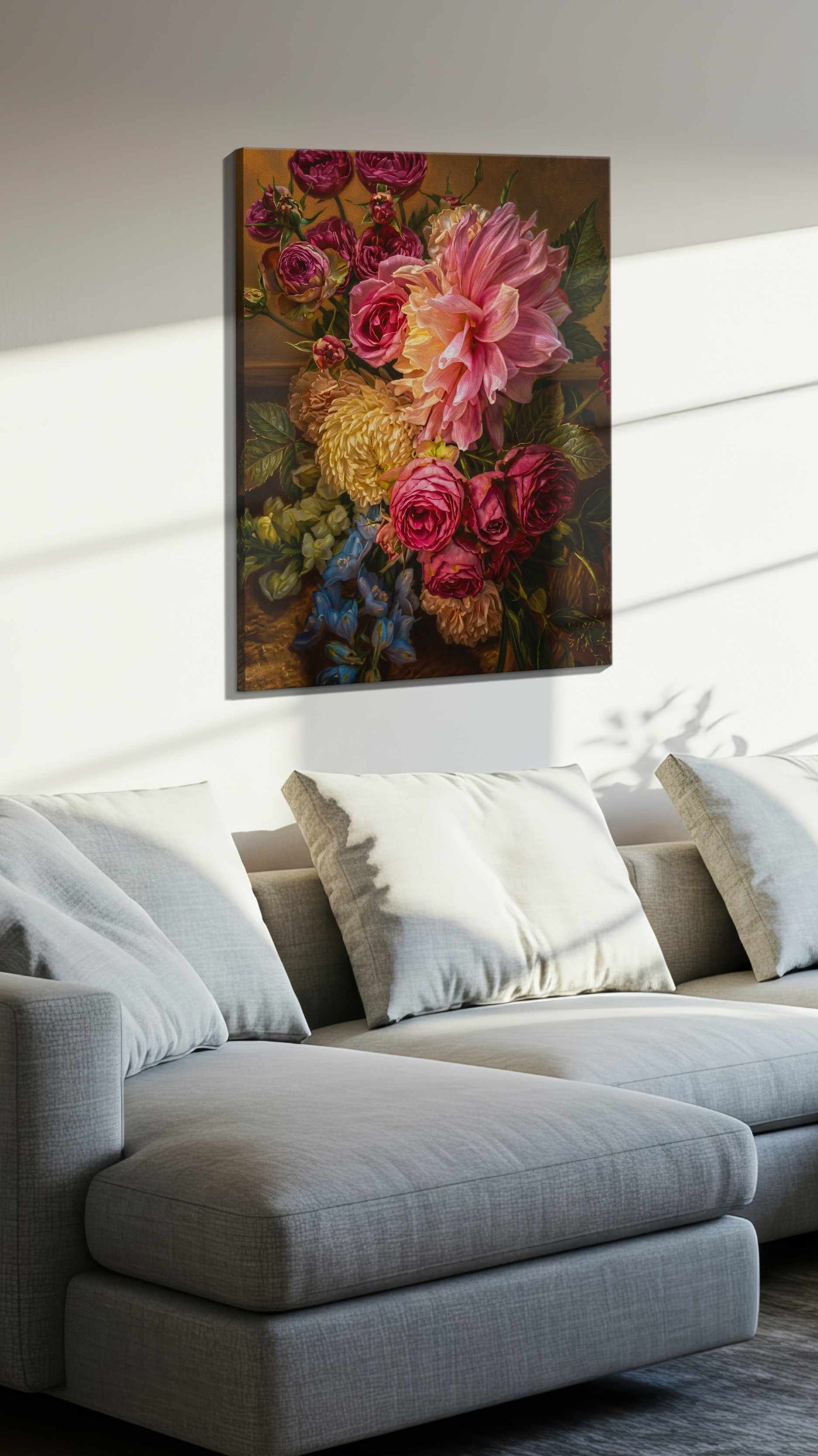 Eternal Symphony of Blooms floral canvas print, displayed in a living room