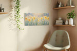 Sunlit Daffodil Symphony floral canvas print styled in a living room