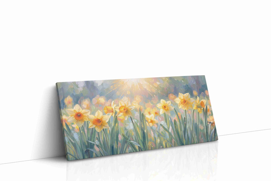 Sunlit Daffodil Symphony floral canvas print gallery-wrapped landscape canvas studio shot