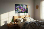 The Gilded Blooms floral canvas print, displayed in a bedroom