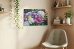 The Gilded Blooms floral canvas print, displayed in a living room