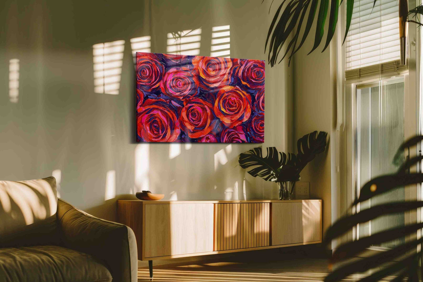 Velvet Whirl of Passion floral canvas print in a hung canvas mockup