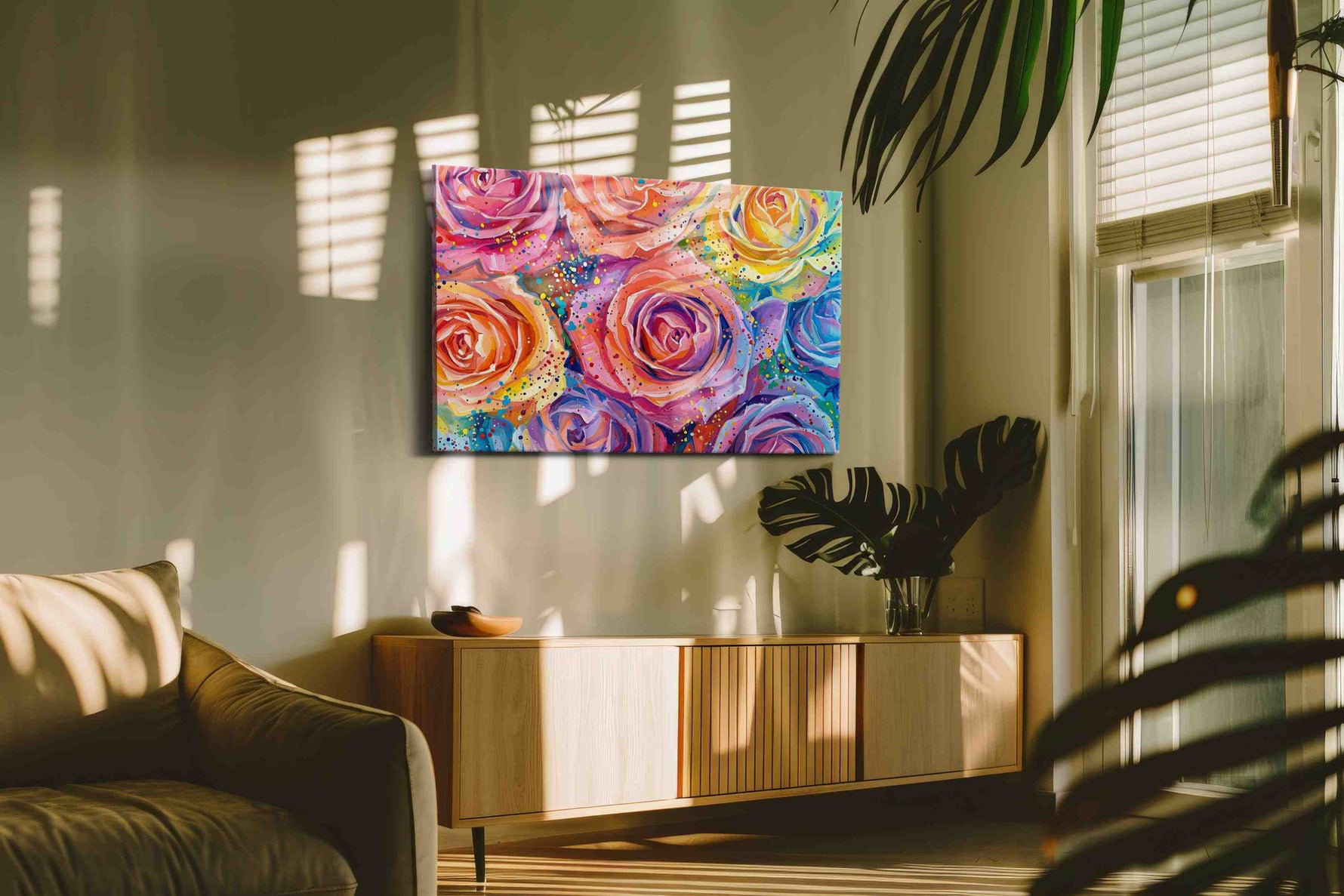 Vibrant Blossoms Symphony floral canvas print, on wall, lifestyle preview
