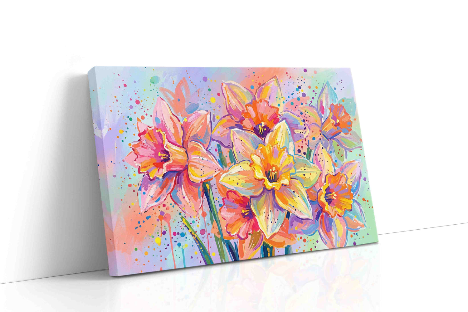 Vibrant Daffodil Dreams floral canvas print, gallery-wrapped, ready to hang