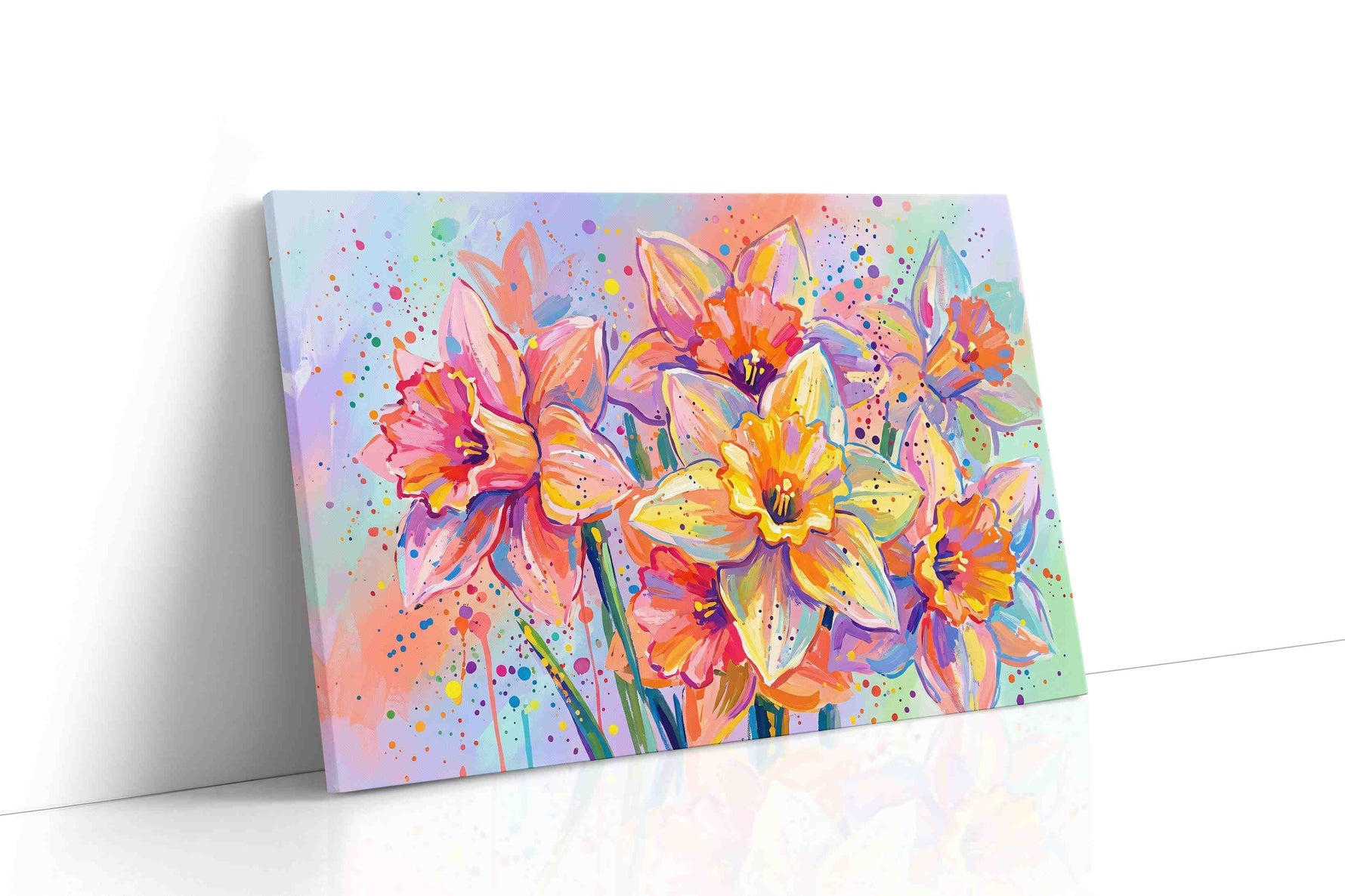 Vibrant Daffodil Dreams floral canvas print gallery-wrapped landscape canvas studio shot