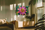 Vibrant Passion Bloom floral canvas print, on wall, lifestyle preview