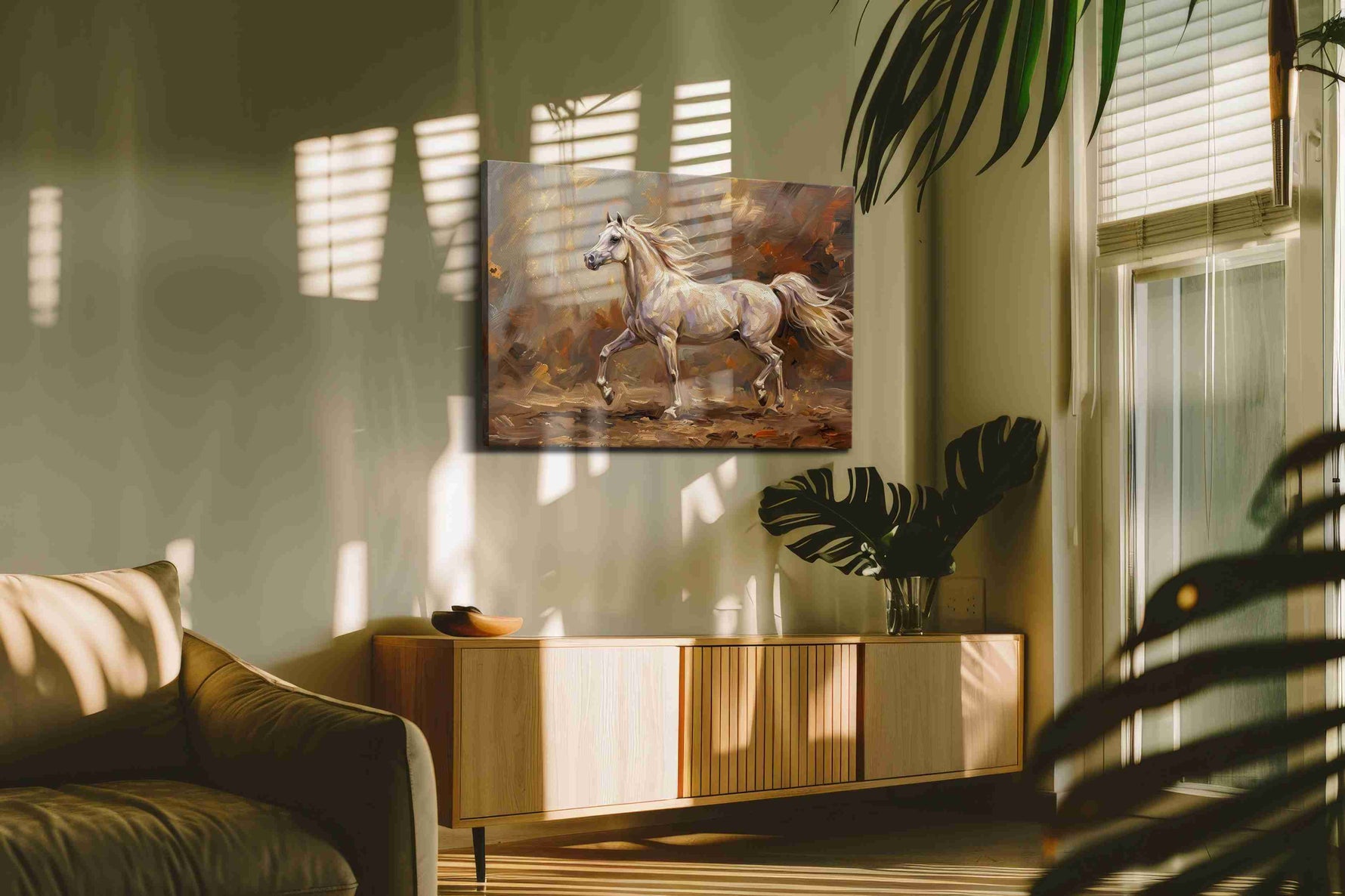 Ethereal Gallop horses canvas print in a contemporary interior mockup