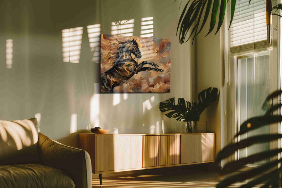 Galloping Through the Heavens horses canvas print in a hung canvas mockup