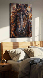 Majestic Equestrian Spirit horses canvas print, displayed in a bedroom