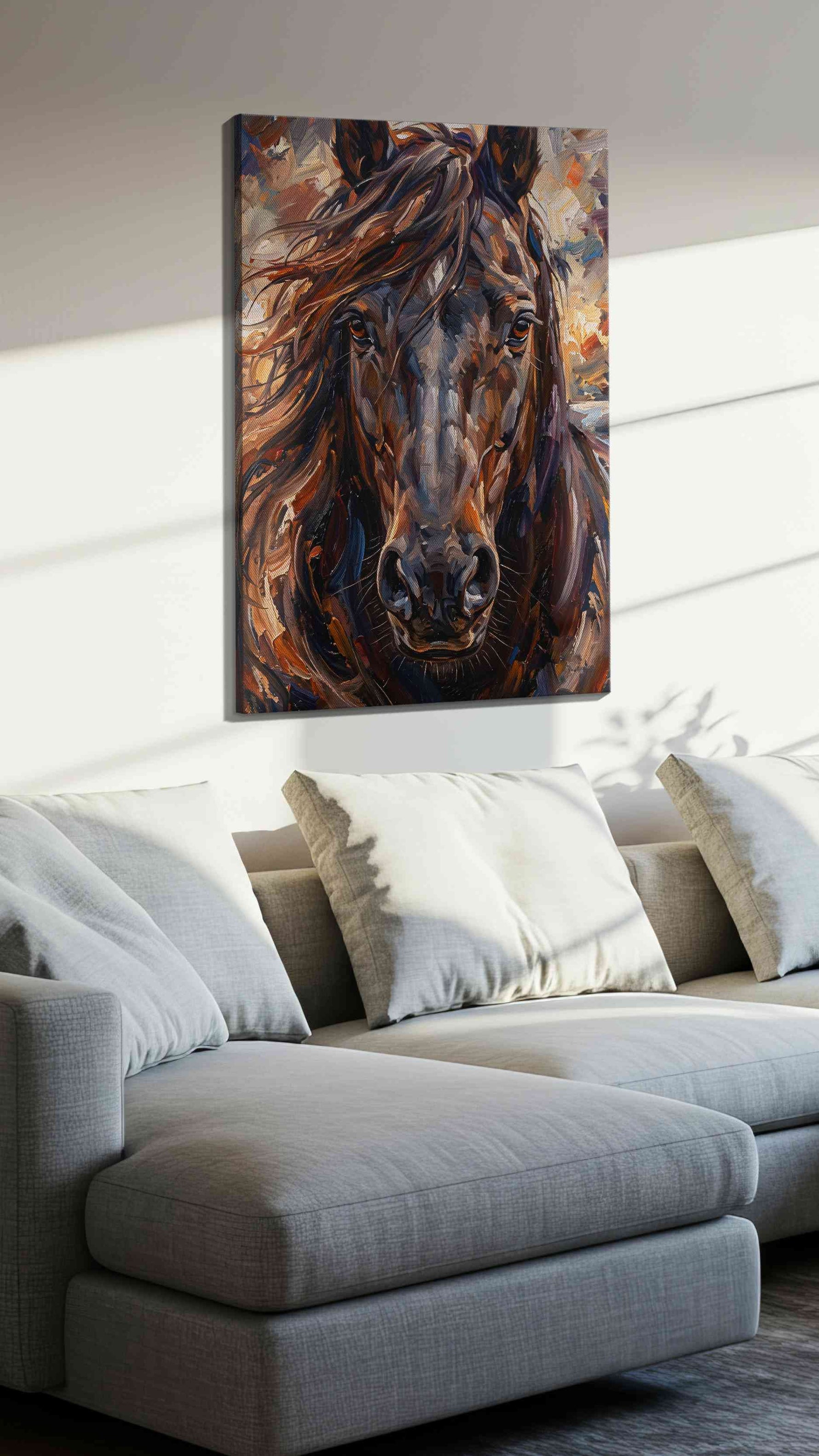Majestic Equestrian Spirit horses canvas print, displayed in a living room