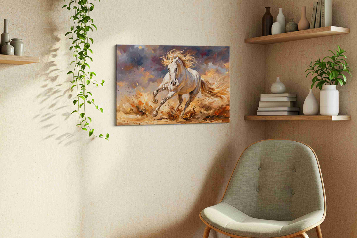 Stormbound Stallion horses canvas print in a living room scene