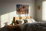 Wild Spirit in Motion horses canvas print, displayed in a bedroom
