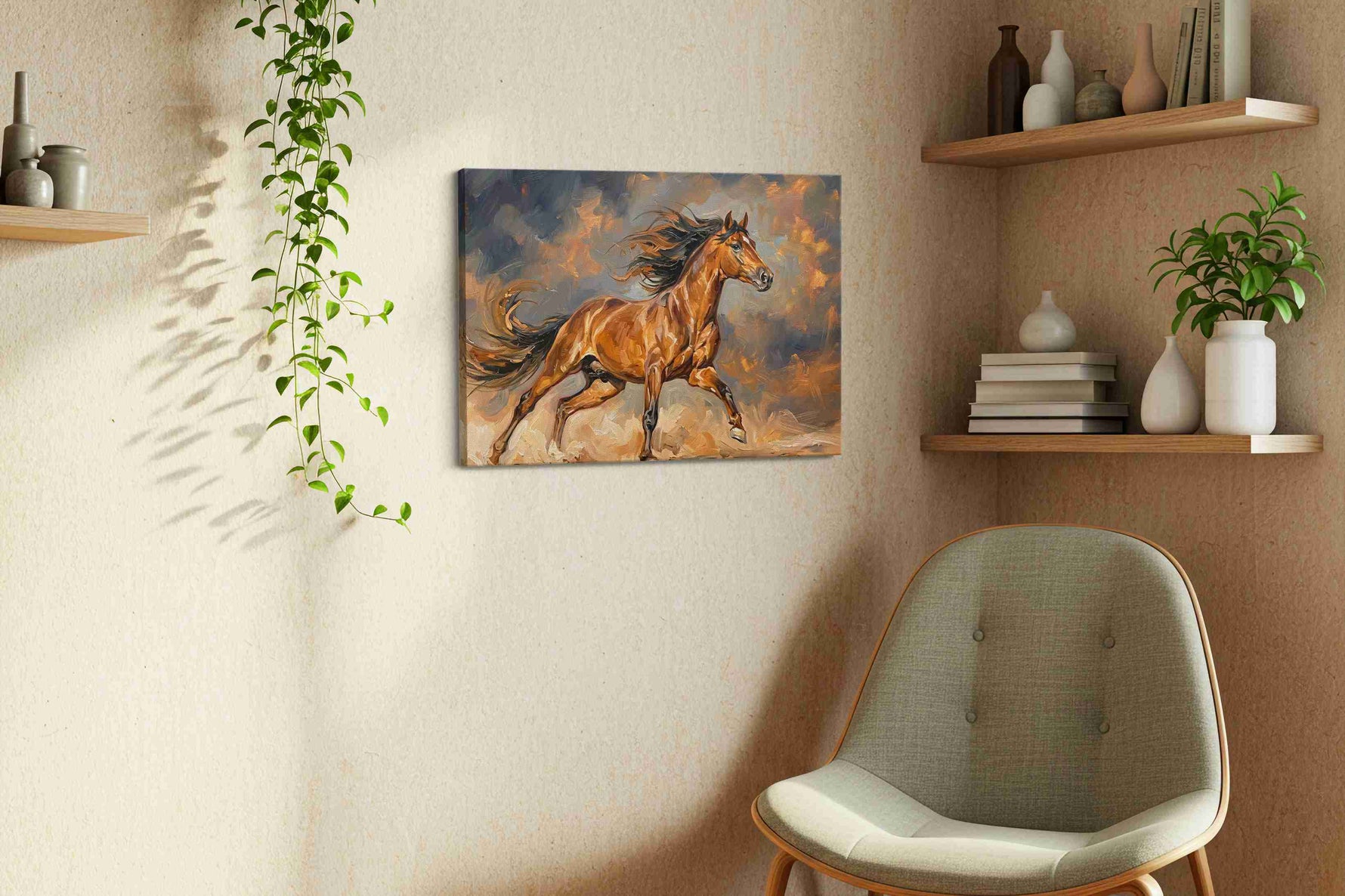Wild Spirit in Motion horses canvas print styled in a living room