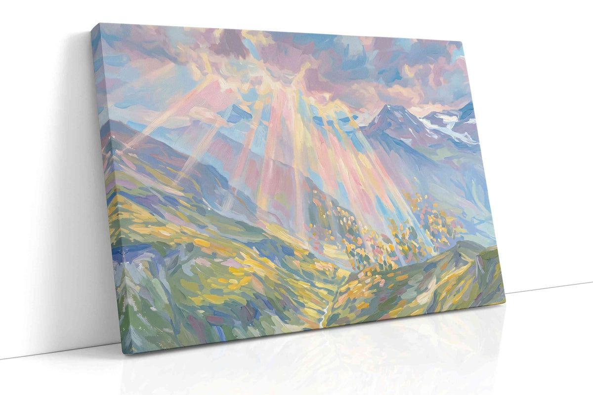 Celestial Mountain Glow landscape canvas print, gallery-wrapped, ready to hang